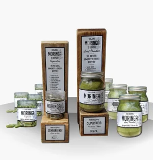 Reseller Starter Bundle Displays for Organic Moringa Curaçao Capsules and Powder